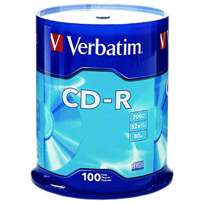 VERBATIM CD-R 100pk Spindle - 52x 80 Min P-Cyanine
