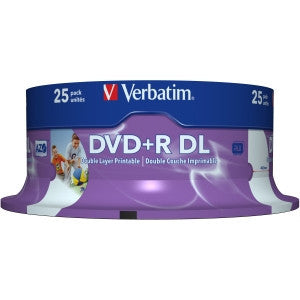 VERBATIM DVD+R DL 8.5GB 25Pk WHT Wide IJ 8x