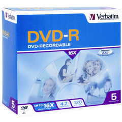 VERBATIM DVD-R 5pk Jewel Case - 4.7GB 16x
