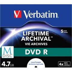 VERBATIM M-Disc DVD R 4.7GB 5Pk JC White IJ Printable 4x